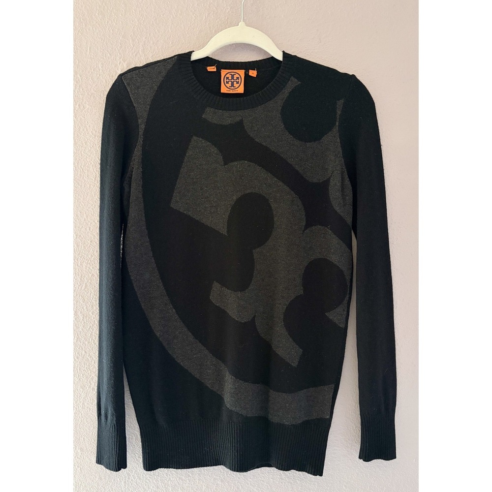 Tory Burch Womens XS Black Wool Cashmere Blend Crewneck Long Sleeve Sweater